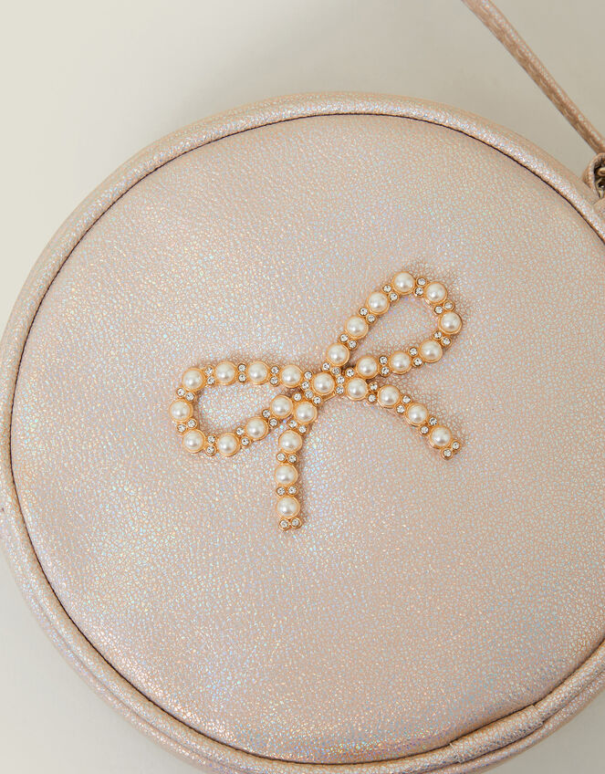 Girls Round Pearl Bow Bag, , large