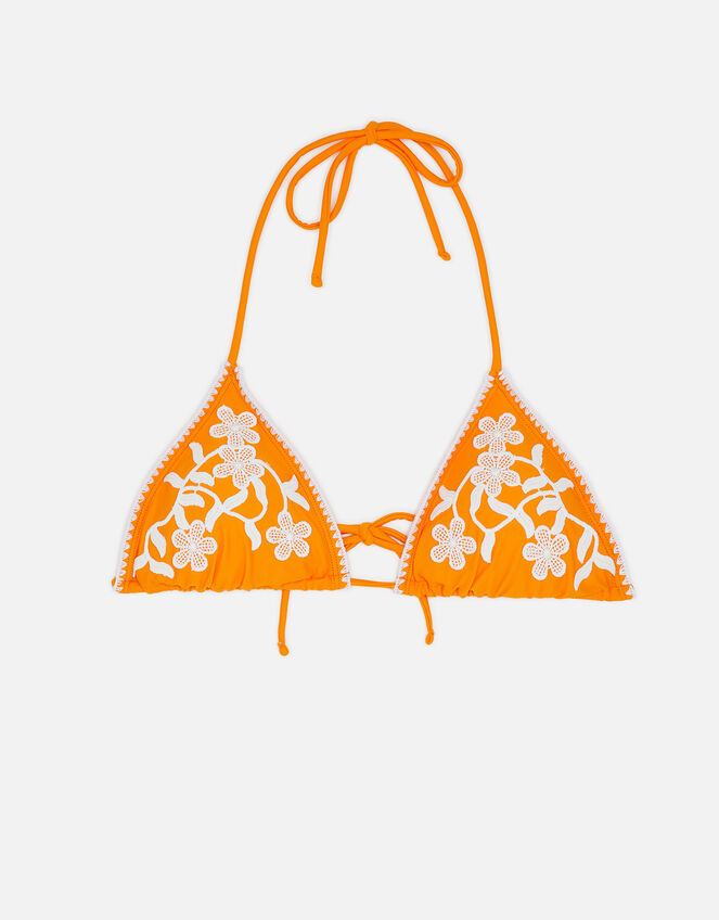 Embroidered Triangle Bikini Top, Orange (ORANGE), large