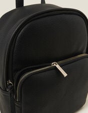 Small Plain Faux Leather Backpack, Black (BLACK), large