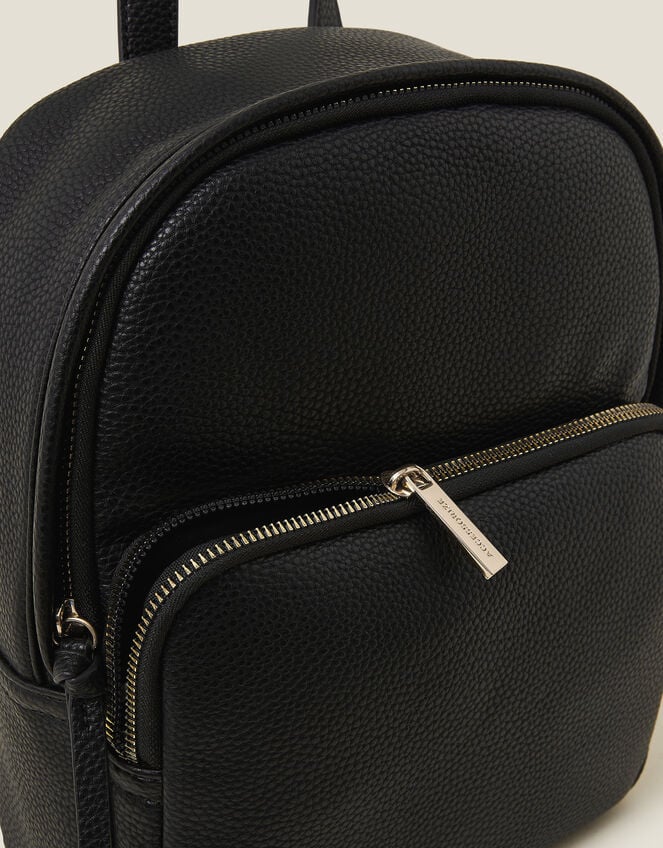 Small Plain Faux Leather Backpack, Black (BLACK), large
