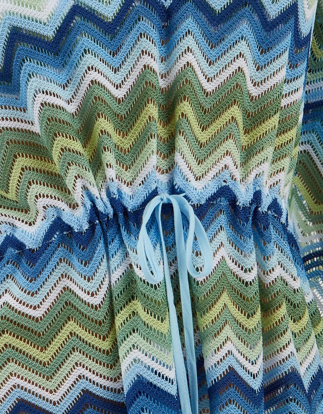 Zig Zag Crochet Mini Kaftan, Blue (BLUE), large