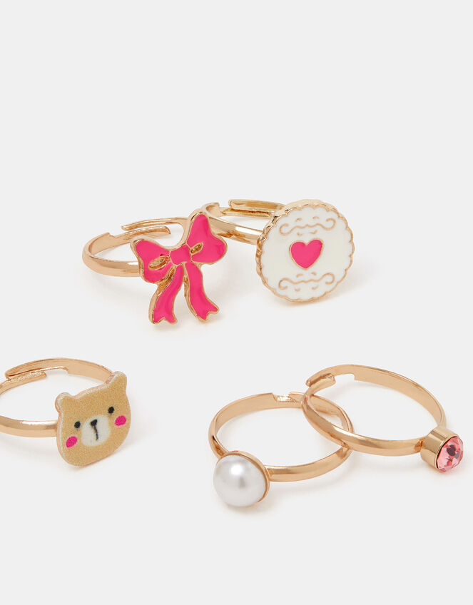 5-Pack Girls Bear Adjustable Ring Set, , large