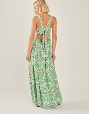 Ornamental Print Tie-Back Maxi Dress, Green (GREEN), large