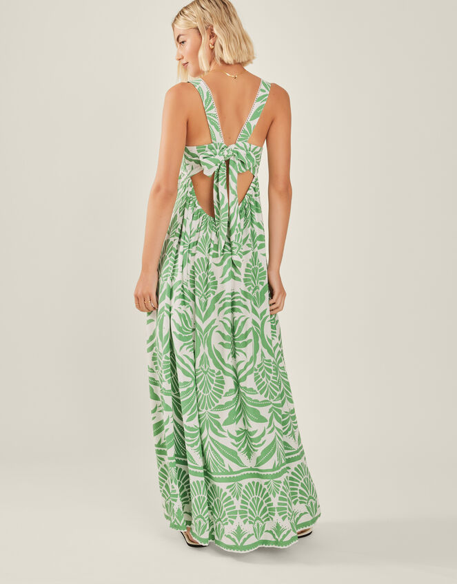 Ornamental Print Tie-Back Maxi Dress, Green (GREEN), large