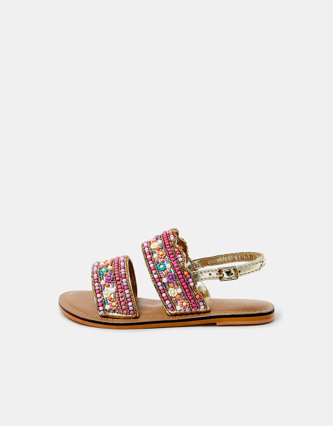Girls Flower Beaded Strap Sandals, Multi (PASTEL MULTI), large