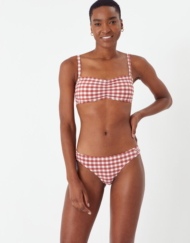 Gingham Bandeau Bikini Top, Orange (RUST), large
