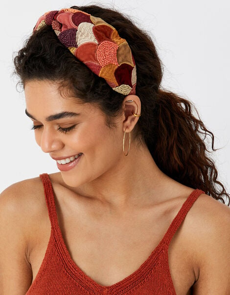 Beaded and Embroidered Petal Detail Headband, , large