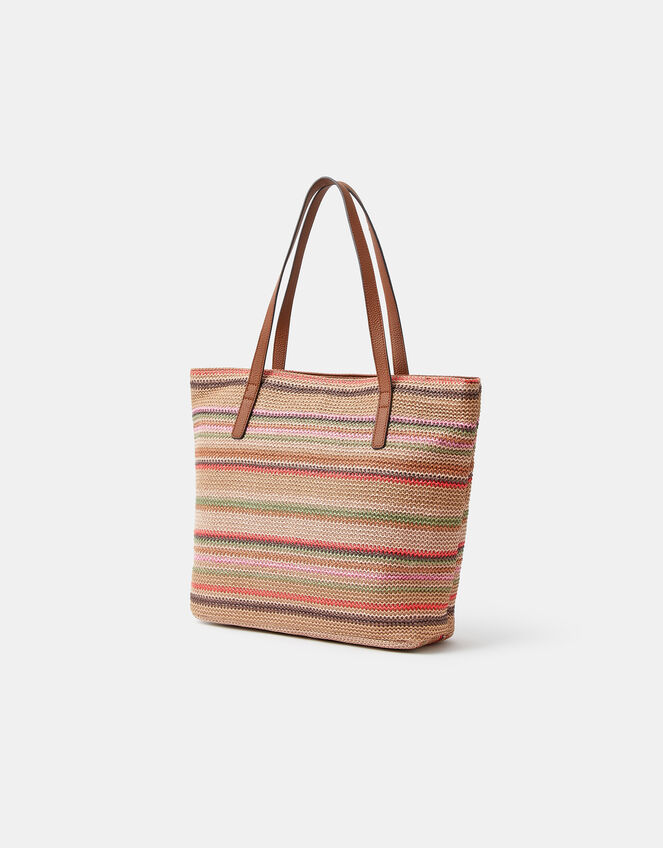 Woven Stripe Raffia Shoulder Bag, , large