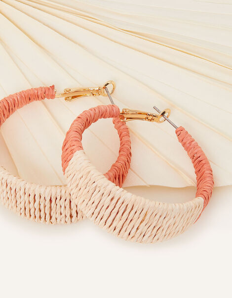 Colourblock Raffia Statement Hoops, , large