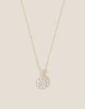 Sterling Silver-Plated Flower Disc Pendant Necklace, , large