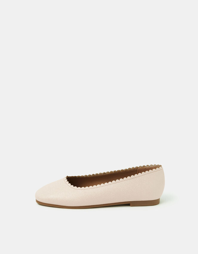 Girls Scallop Edge Ballet Flats, Ivory (IVORY), large