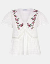Floral Embroidered Collar Blouse, Ivory (IVORY), large