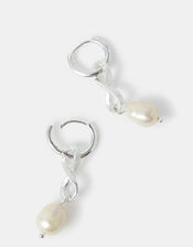 Sterling Silver-Plated Infinity Pearl Drop Earrings, , large
