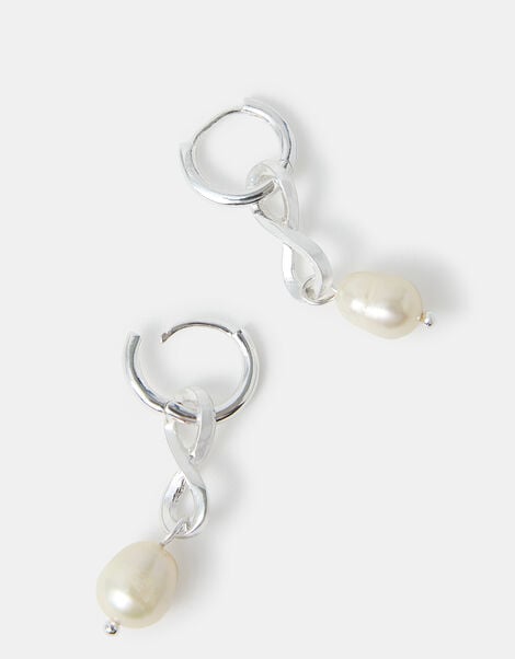 Sterling Silver-Plated Infinity Pearl Drop Earrings, , large