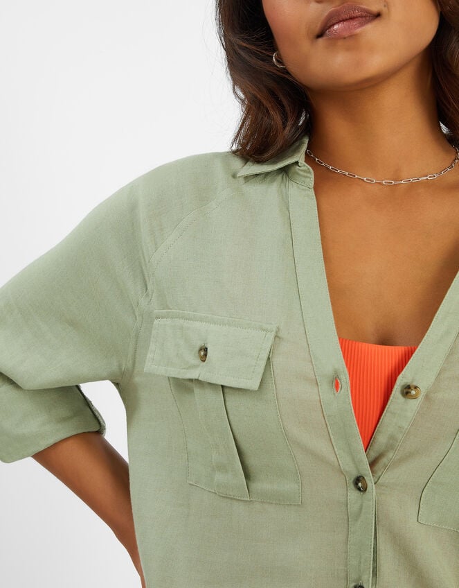 Long Sleeve Shirt Beach Cover-Up, Green (KHAKI), large