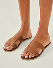 Leather Cut-Out Sliders, Tan (TAN), large