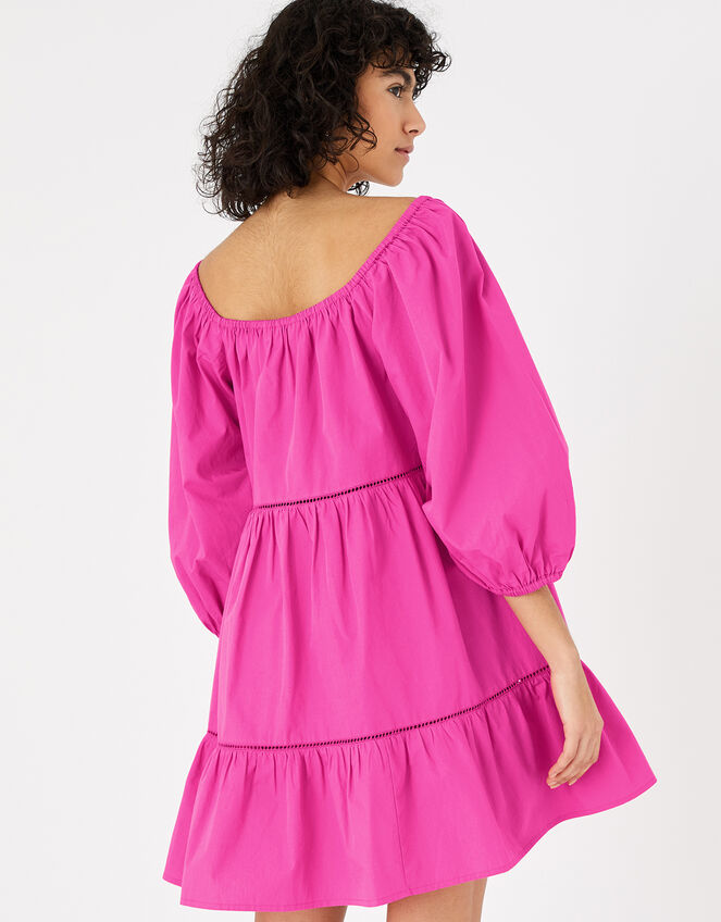 Puff Sleeve Dress in Organic Cotton, Pink (PINK), large