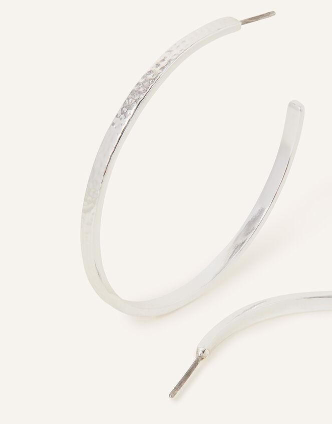 Sterling Silver-Plated Textured Hoops, , large