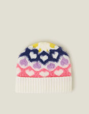 Girls Heart Beanie Hat, Multi (BRIGHTS MULTI), large