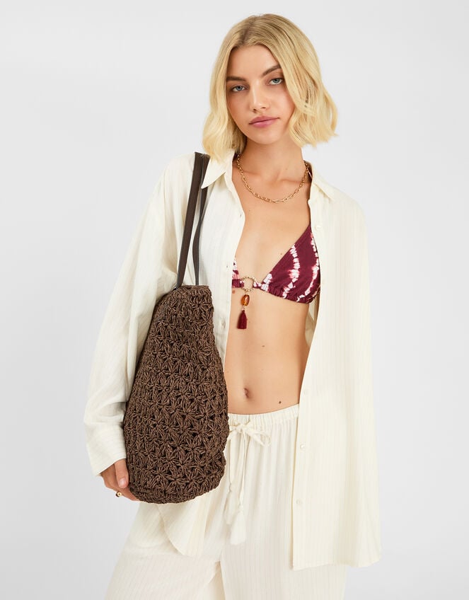 Long Sleeve Stripe Beach Cover Up Shirt, Ivory (IVORY), large