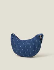Polka Dot Denim Sling Bag, , large