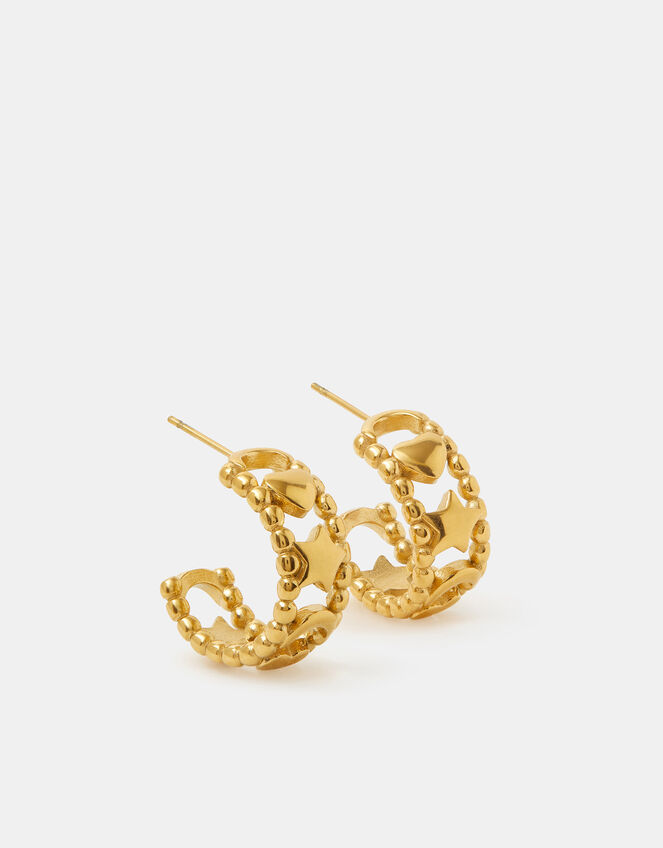 Stainless Steel Celestial Cut-Out Hoop Earrings, , large