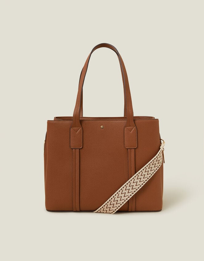 Webbing Strap Tote Bag, Tan (TAN), large