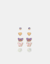 5-Pack Girls Butterfly Bow Stud Earrings, , large