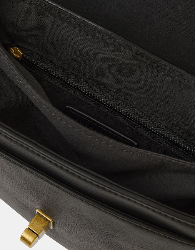 Padlock Satchel Crossbody Bag, Black (BLACK), large