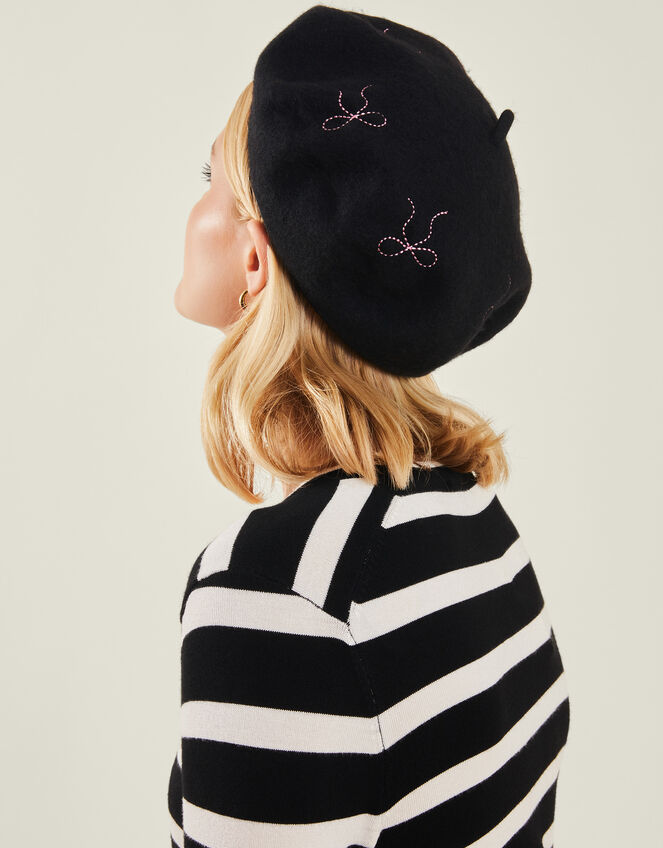 Bow Stitch Wool Beret, , large