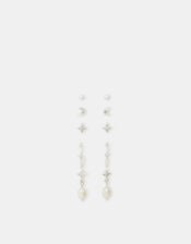 5-Pack Sterling Silver-Plated Pearl Stud & Hoop Earrings, , large