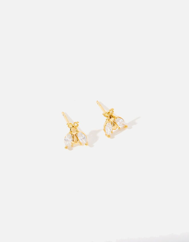 Gold-Plated Bee Stud Earrings, , large