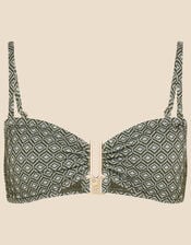 Jacquard Pattern Bandeau Bikini Top, Green (KHAKI), large