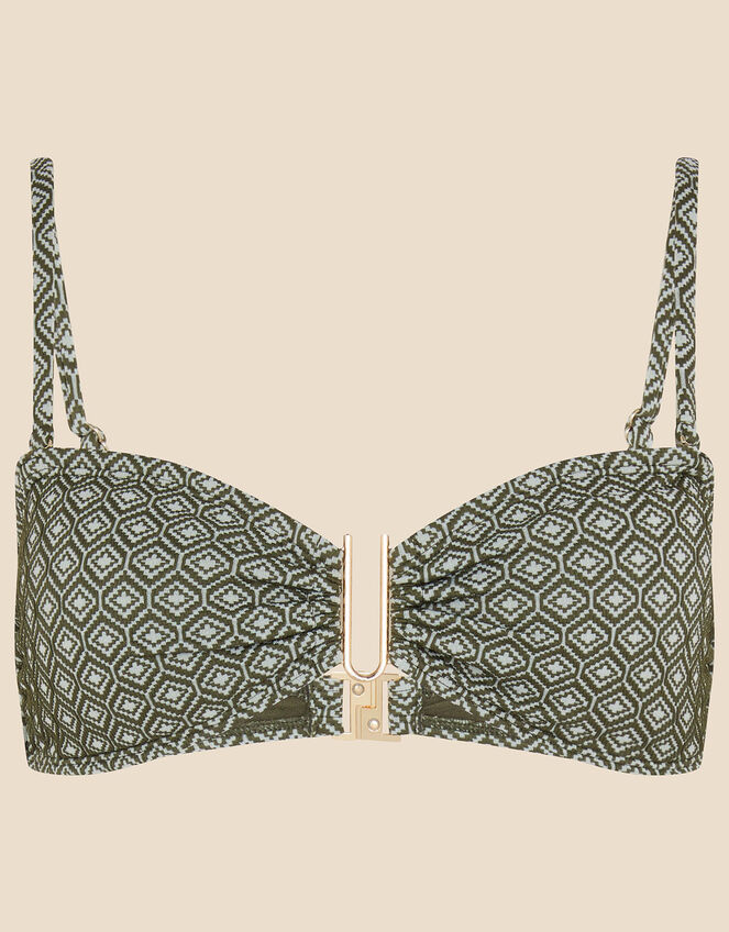 Jacquard Pattern Bandeau Bikini Top, Green (KHAKI), large