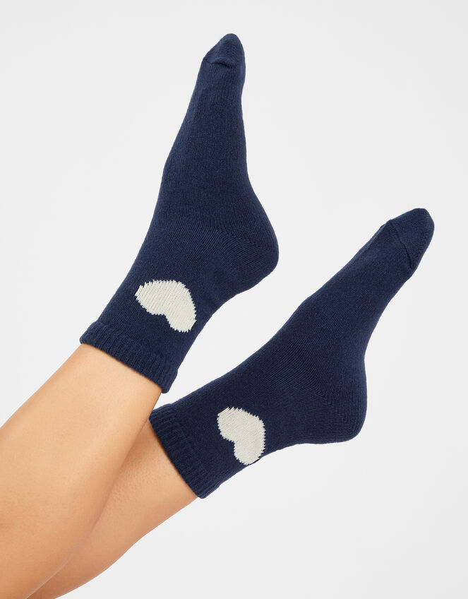 Heart Print Socks, Blue (NAVY), large