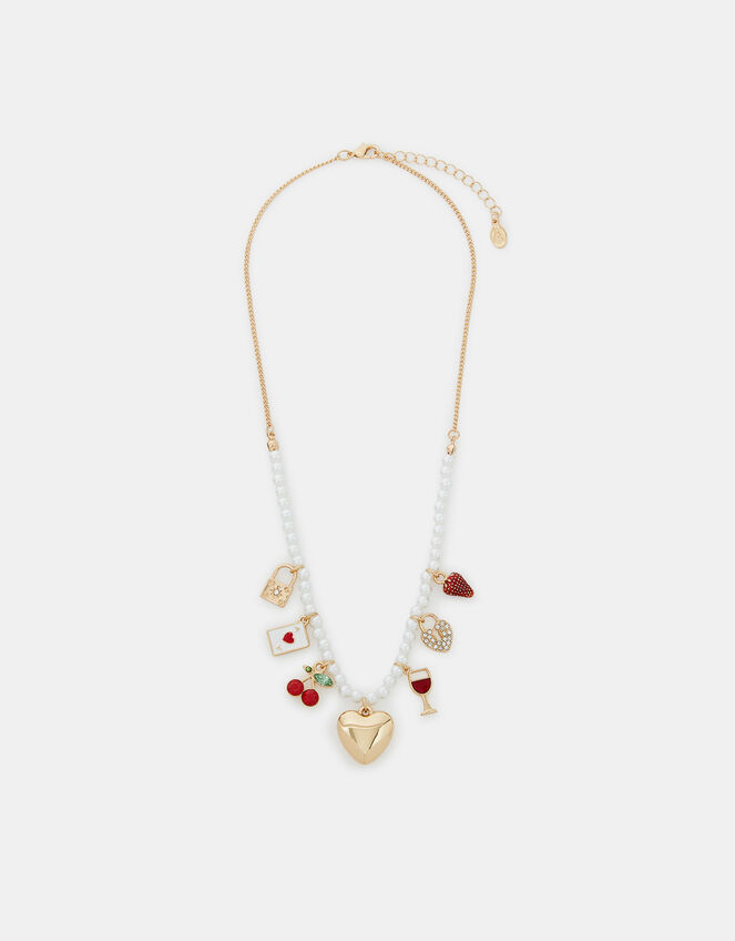 Pearl Beaded Charm Necklace, , large