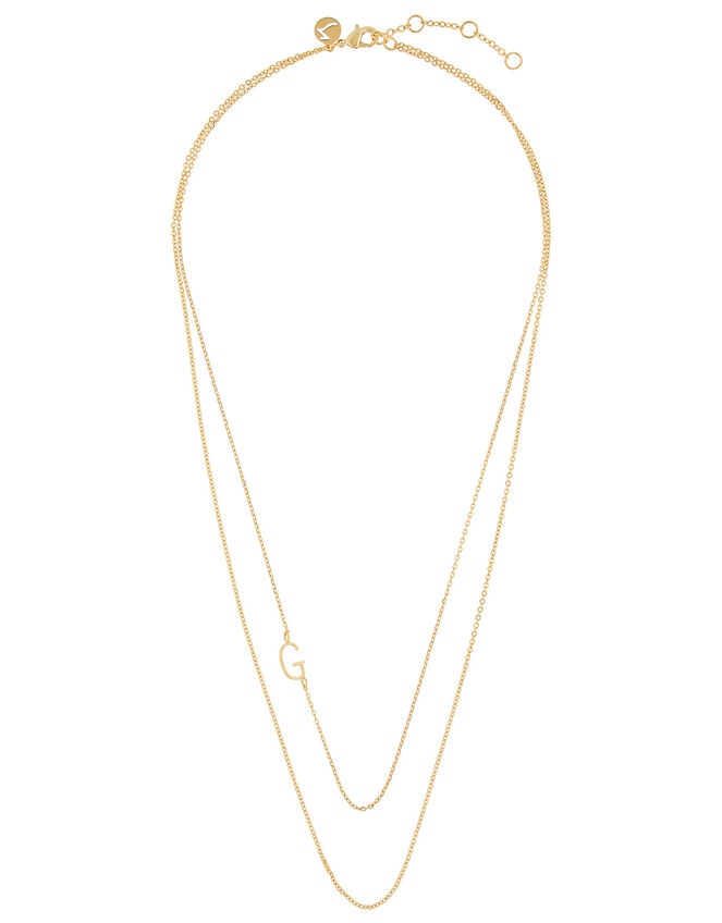 Gold-Plated Double Chain Initial Necklace - G, , large
