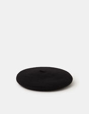 Plain Wool Beret, Black (BLACK), large
