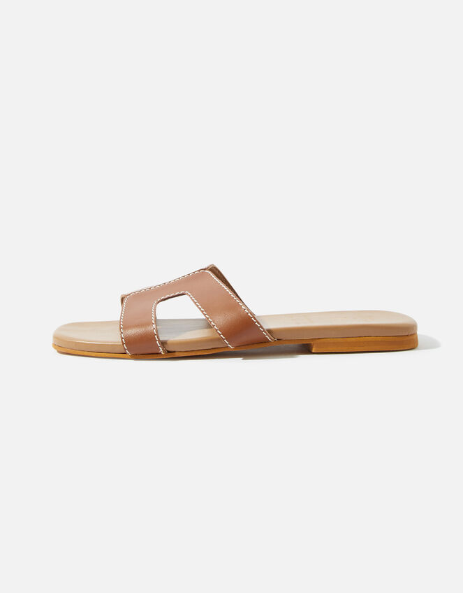 Contrast Stitch Leather Sandals , Tan (TAN), large