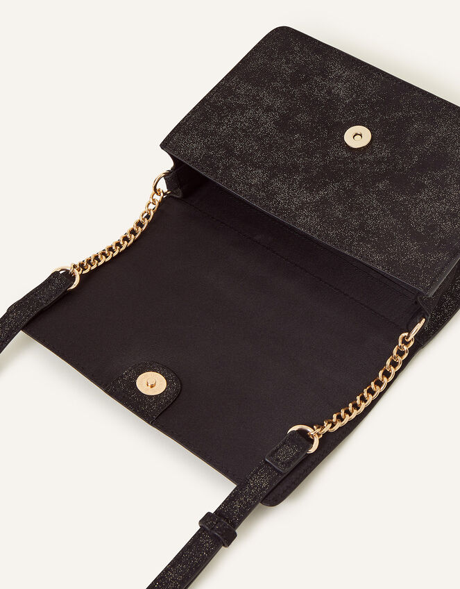Glittery Leather Cross-Body Bag, Black (BLACK), large