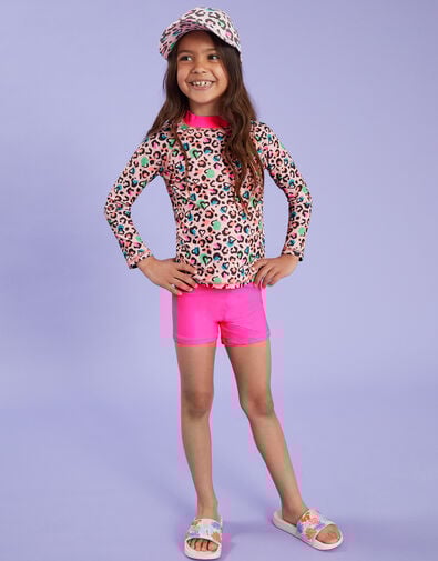 Girls Leopard Print Rash Vest Swim Set, Multi (BRIGHTS MULTI), large