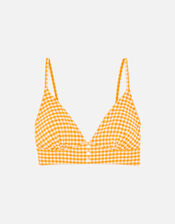 Gingham Button Bikini Crop Top, Orange (ORANGE), large