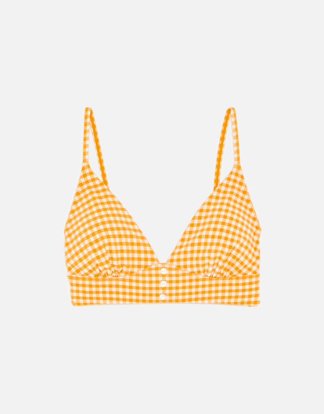 Gingham Button Bikini Crop Top, Orange (ORANGE), large