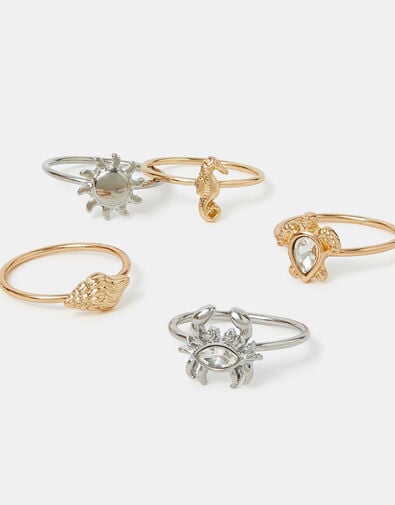 5-Pack Sea Friends Rings, Gold (GOLD), large