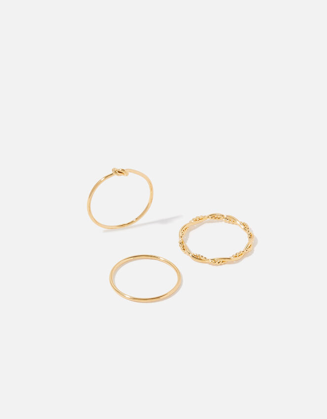 Gold-Plated Knot and Twist Stacking Ring Set, Gold (GOLD), large