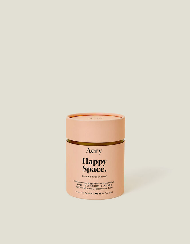 Aery Happy Space Rose Geranium & Amber Glass Candle, , large