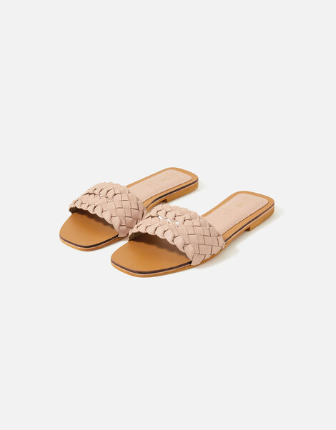 Double Plaited Leather Sliders Pink, Pink (PALE PINK), large