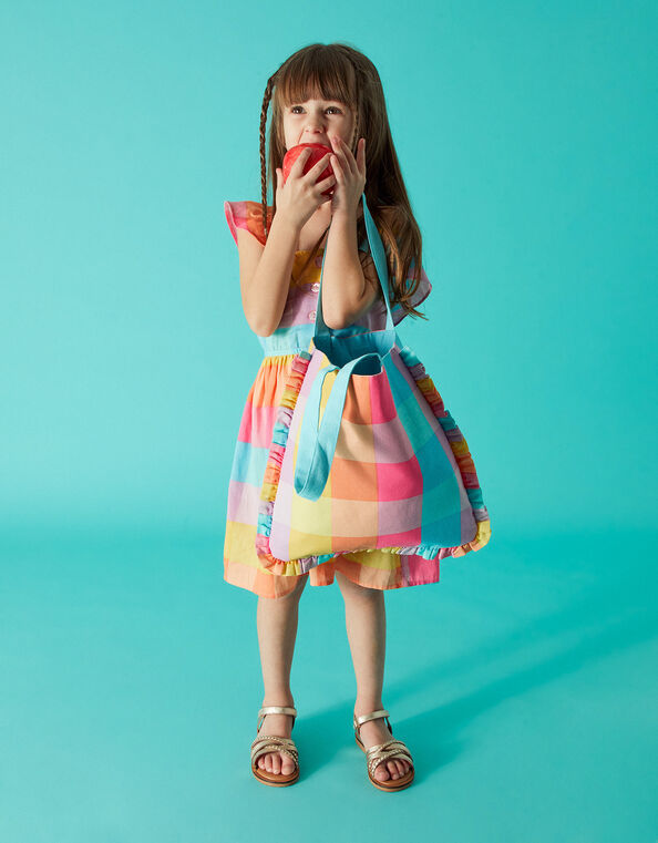 Girls Rainbow Check Dress and Bag Summertime Set, , large