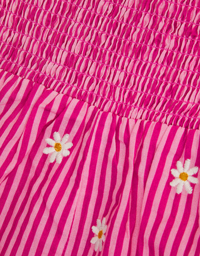 Girls Stripe Daisy Embroidered Playsuit, Pink (PINK), large
