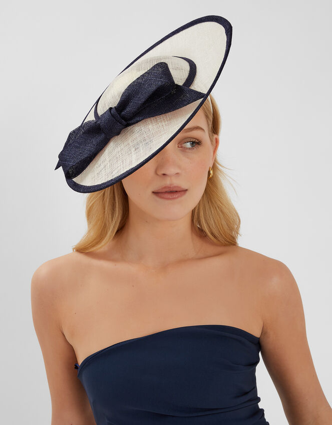 Two Tone Bow Disc Fascinator, Black (BLACK WHITE), large